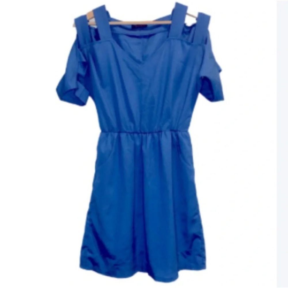 Xtaren Icy Blue mini dress cut-out small medium cocktail party flirty date night